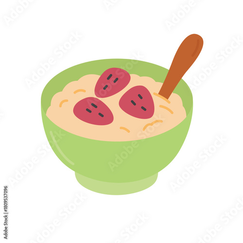 Bowl of Oatmeal with Strawberries Illustration. perfect for food blogs, health magazines, and breakfast product promotion