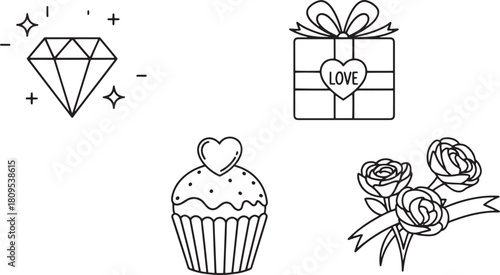 Brilliant diamond doodle line art design element for love celebration decoration