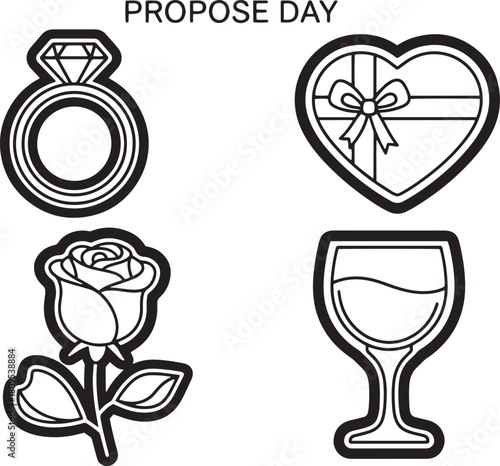 Diamond engagement ring outline illustration for propose day celebration design