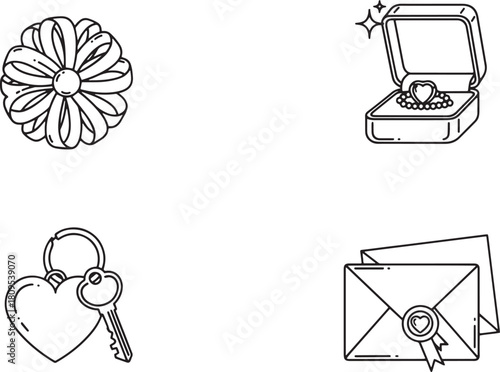Gifts line icons flower jewelry keychain letter envelope proposing design element