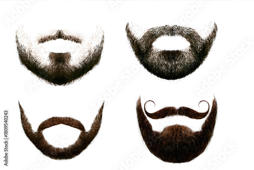 Photos A collection of four distinct men's facial hair styles, including various beards and mustaches, isolated on a white background