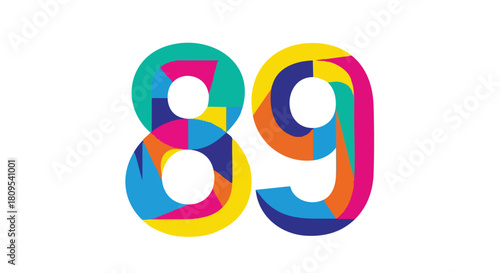 Dynamic Eighty-Nine: A vibrant and lively number composition with bold overlapping color segments creating a festive numerical artwork