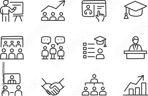 Minimal Line Education & Training Icons Set for Learning, Teaching, Coaching and Growth Concepts