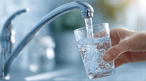 Pouring fresh drinking water into glass from kitchen tap.

Close-up of hand filling glass with clean tap water