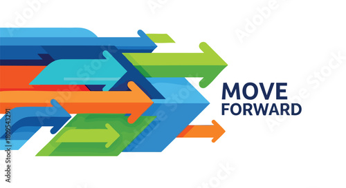 Dynamic arrow formation signifying progress and movement towards future goals and achievements