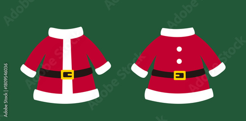 Cute red Santa coat flat vector set.
Santa Claus Costume isolated on transparent background.
Traditional santa claus clothes vector. 