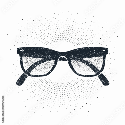 Shattered sunglasses vector illustration with stipple halftone effect. Grunge punk aesthetic with vintage photocopy texture