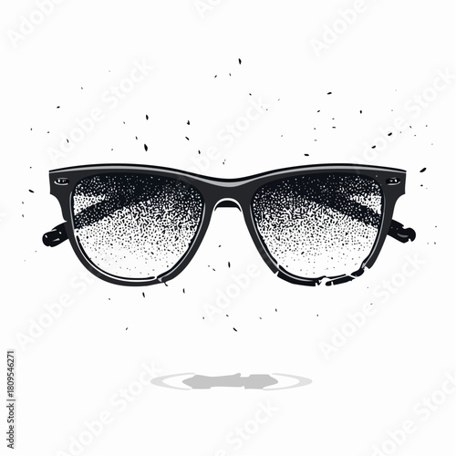Shattered sunglasses vector illustration with stipple halftone effect. Grunge punk aesthetic with vintage photocopy texture