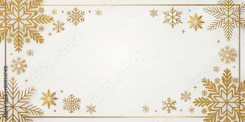 Vector christmas elegant winter frame with golden snowflakes and border on a white background for festive designs