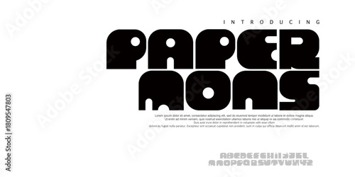 Paper Mons Font  featuring bold, colorful, geometric typography reminiscent of classic 8-bit arcade games. This playful vector graphic is perfect for food lovers, chefs

