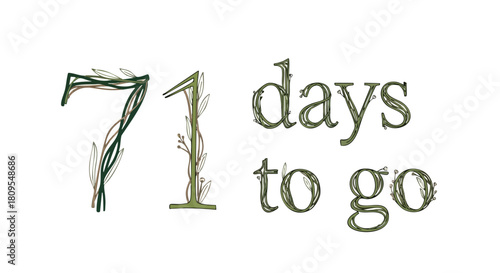 Botanical Countdown: Seventy-One Days Remaining With Foliage-Adorned Numerals And Verdant Typography Displaying Anticipation and Impatience