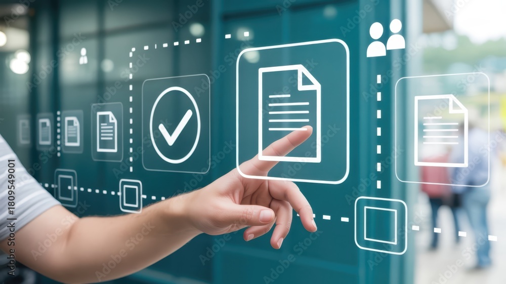 custom made wallpaper toronto digitalPerson interacts with digital interface displaying document processing and approval workflow icons