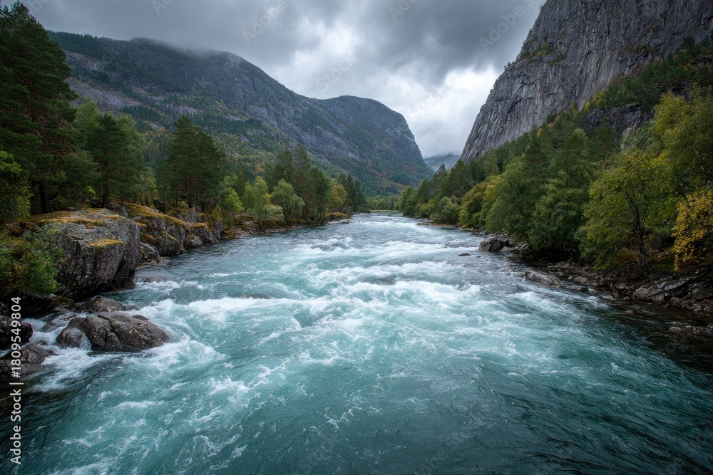 Fototapeta premium Fast-flowing river in a mountain valley