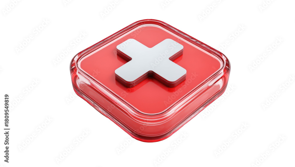 Obraz premium 3D Red Button with a White X. Glossy finish