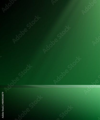 Green Background Studio with shadow,light on wall room with 3d podium display on floor for Cosmetic product,Vector Backdrop minimal mockup for Spring,Summer presentation,Abstract platform designs