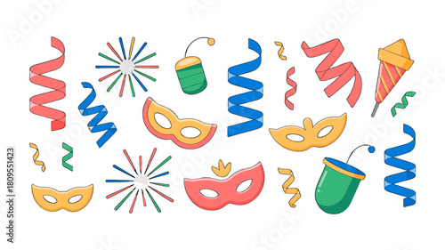 Festive and colorful illustration of party supplies.