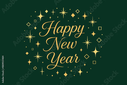 Elegant New Year Message. Elegant New Year message with ‘Happy New Year’ inscribed in refined gold lettering. The text is surrounded by a constellation of geometric. Vector illustration