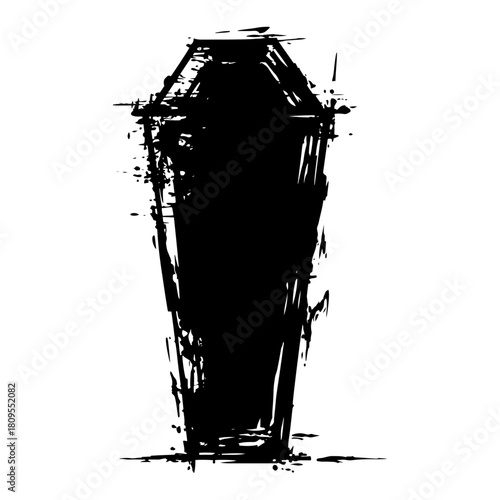 Standing Coffin Silhouette Vector Illustration for Halloween in Rough Grunge Dry Brush Ink Style