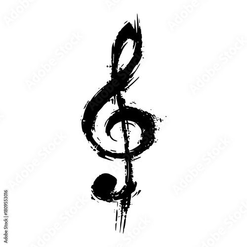 Distressed Grunge Treble Clef Musical Note Illustration with Ink Texture