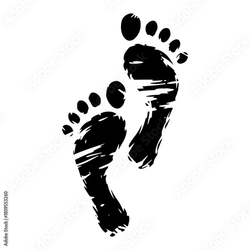 Rough Grunge Human Footprints Illustration in Dry Brush Ink Style