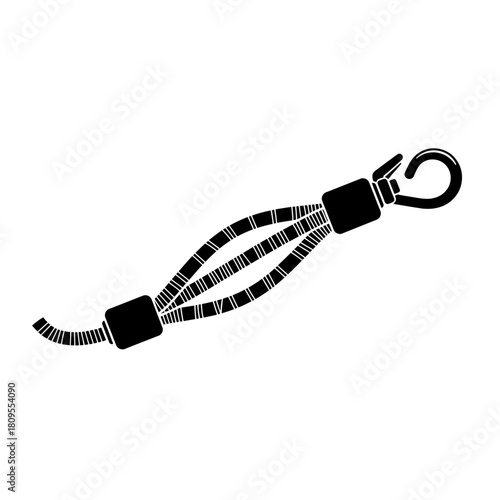 Bungee cord with hook silhouette isolated on white background, Vector, illustration