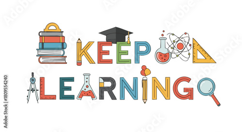 Colorful and playful illustration promoting continuous education and lifelong learning concept design illustration about the importance of acquiring