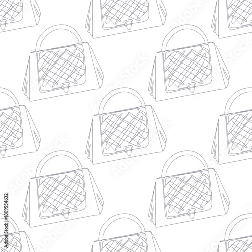 Outline shoulder bag with handles seamless pattern. Simple outline luxury shoulder bag background pattern.