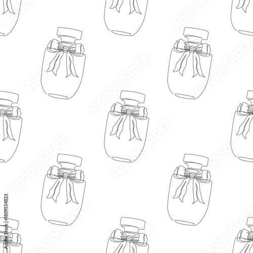 Outline perfume bottle seamless pattern. Hand drawn Fashion wallpaper, beauty background, fabric, textile, print, wrapping paper or package design. Editable Color.