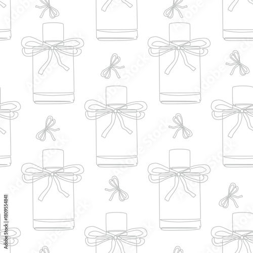 Outline perfume bottle seamless pattern. Hand drawn Fashion wallpaper, beauty background, fabric, textile, print, wrapping paper or package design. Editable Color.