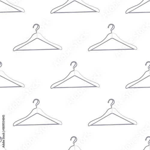 Outline Clothes Hangers with handles seamless pattern. Simple outline thread and needle background pattern.