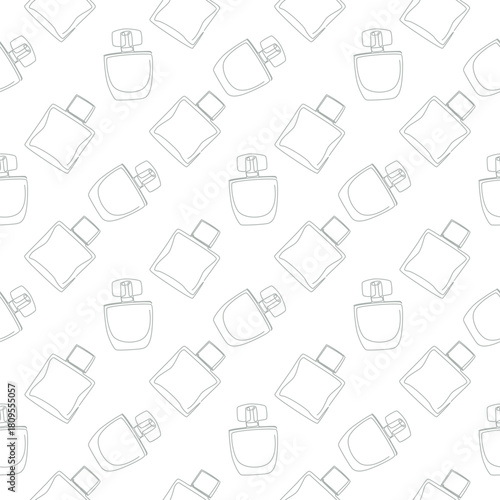 Outline perfume bottle seamless pattern. Hand drawn Fashion wallpaper, beauty background, fabric, textile, print, wrapping paper or package design. Editable Color.