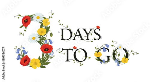 Floral Countdown: A Whimsical '30 Days To Go' Design with Blooming Flowers and Verdant Vines
