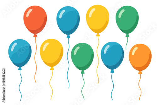 Festive Balloon Icons. Festive set of icons featuring a colorful array of balloons. Each balloon is tied with a delicate string, floating upwards in a cheerful. Vector illustration