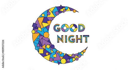 Geometric moon with vibrant shapes wishing sweet dreams and a restful night to someone special or use as decoration for the bedroom or baby room