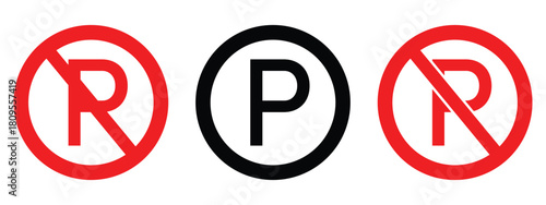 No Parking Traffic Sign Vector – Red Circle Prohibition Symbol with Letter P, Road Safety and Warning Illustration
