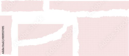 Pale Pink Torn Paper Vector Background, Ripped Edge Texture Design Element, Blush Color Abstract Border Template, Rough Textured Grid Pattern Frame, Stationery Banner Set.
