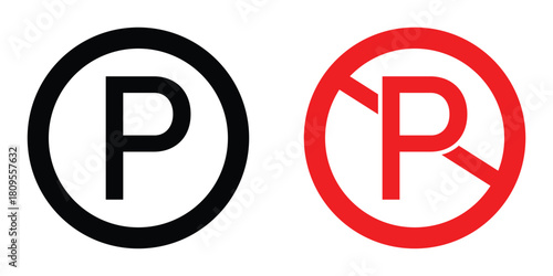 No Parking Traffic Sign Vector – Red Circle Prohibition Symbol with Letter P, Road Safety and Warning Illustration