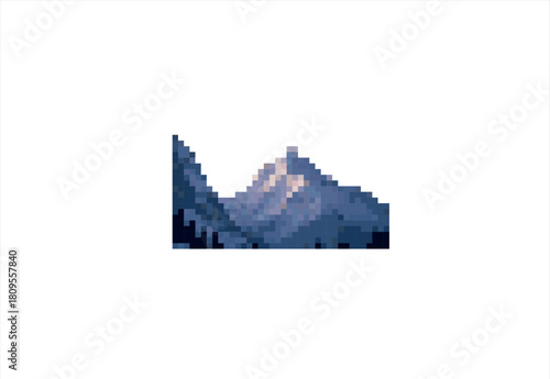 Pixel Art Mountain Peak. 8 bit. Game development, mobile app. Isolated vector illustration.