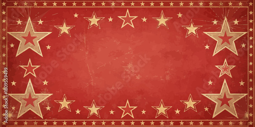 Vector christmas aged red background with star border and internal star decorations vintage poster design element style
