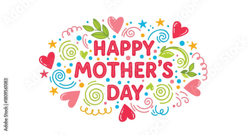 Cheerful celebration, Happy Mother's Day greeting design with adorable hearts and spirals creates a heartwarming festive atmosphere
