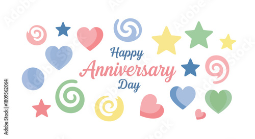Anniversary Celebration: A Cheerful Illustration of Hearts, Stars, and Spirals for Special Occasions