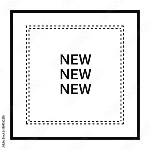 New" text repeated in minimalist square frames, announcing updates or fresh content Vector
