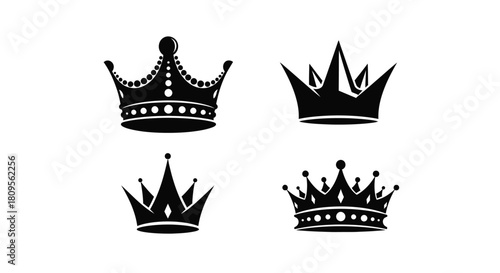 Distinct royal crown logo icons set symbolizing power, luxury, and success Vector