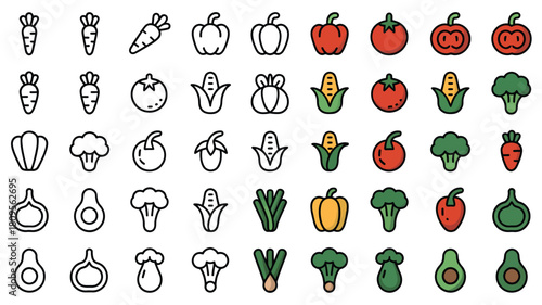 Assortment of fresh organic vegetables pattern icons for healthy eating