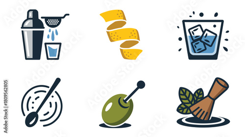 Cocktail preparation elements and ingredients vector illustration various mixing objects