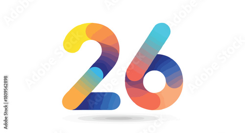 Vibrant gradient number twenty-six art: Modern number symbol with colorful spectrum effect on pristine white background