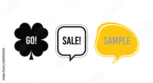 Go sale sample message bubbles clover icon graphic set on white background Vector