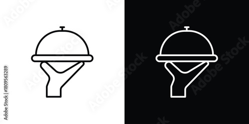 Hand holding tray icon eps. thin, line, outline and stroke style set