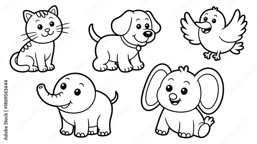 Obraz premium Cute cartoon animals illustration vector set for coloring book designs