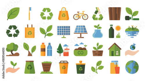 Environmental conservation and sustainability symbols icons ecology concept on white background